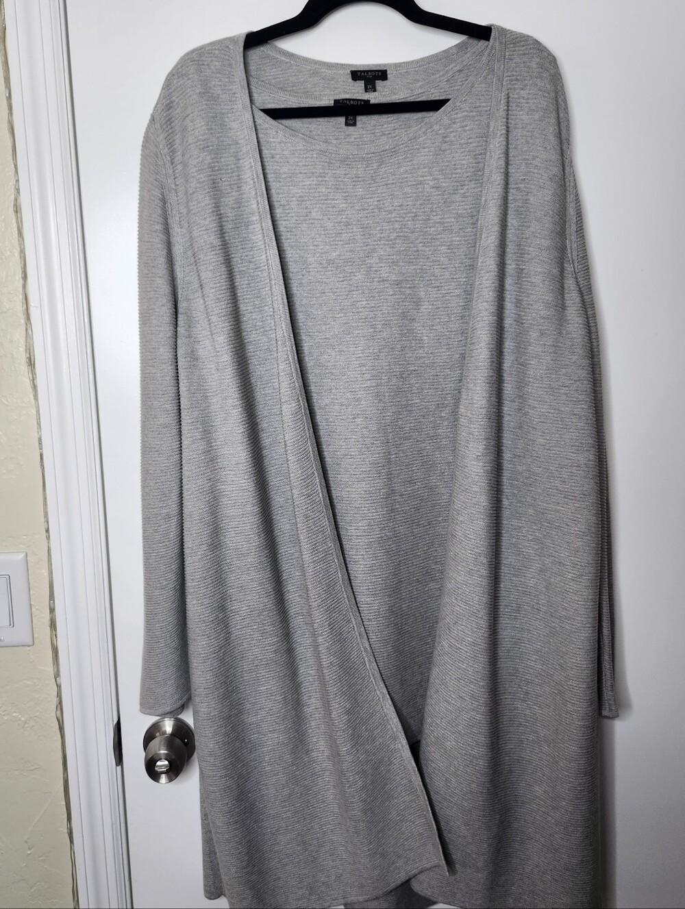 Talbots Sweater Cardigan Tank Top Set 2X Modal Ribbed Duster Open Front Grey NEW